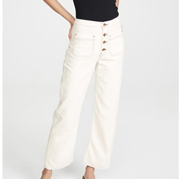 Reformation Denim - Reformation Size 28 Eloise Ivory Cropped Wide Leg High Rise Button Fly Jeans